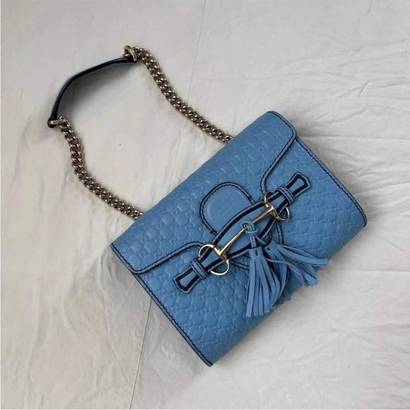 Gucci Light Blue Shoulder Bag with Gold Chain - Picture 1 of 7